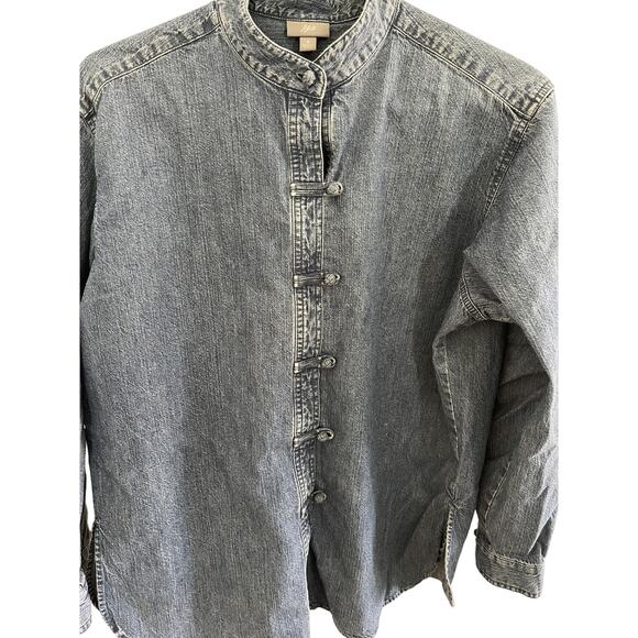 Vintage JJill Women S Denim Stonewash Shirt Mandarin Collar/Style Boho Western - Picture 3 of 5